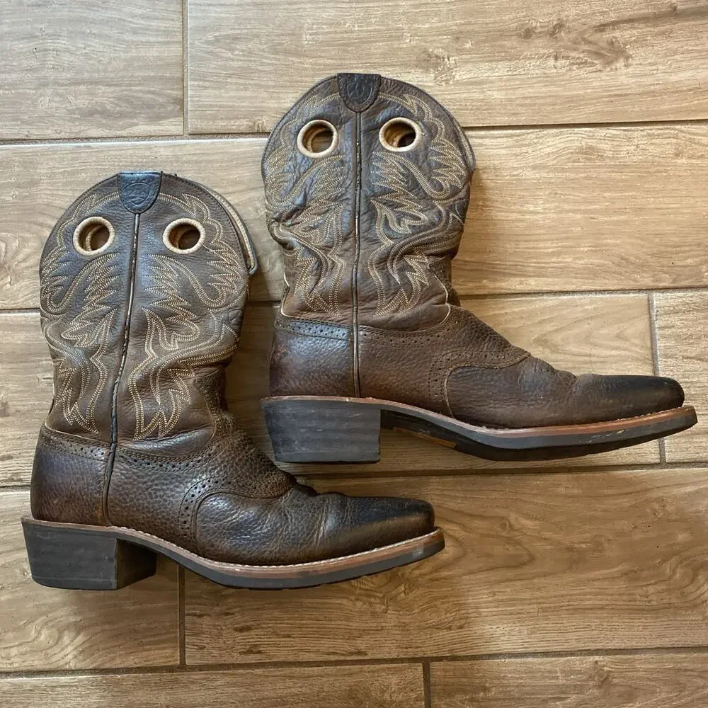 Ariat Heritage Roughstock Pull on Square Toe Western Cowboy BOOTS SIZE 11.5 D